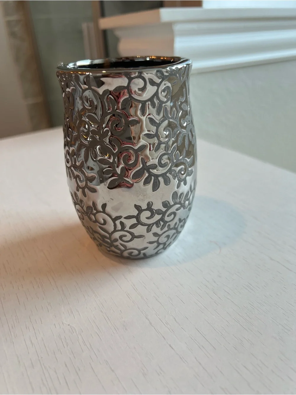 Ornate Silver Filigree Ceramic Accent Vase
